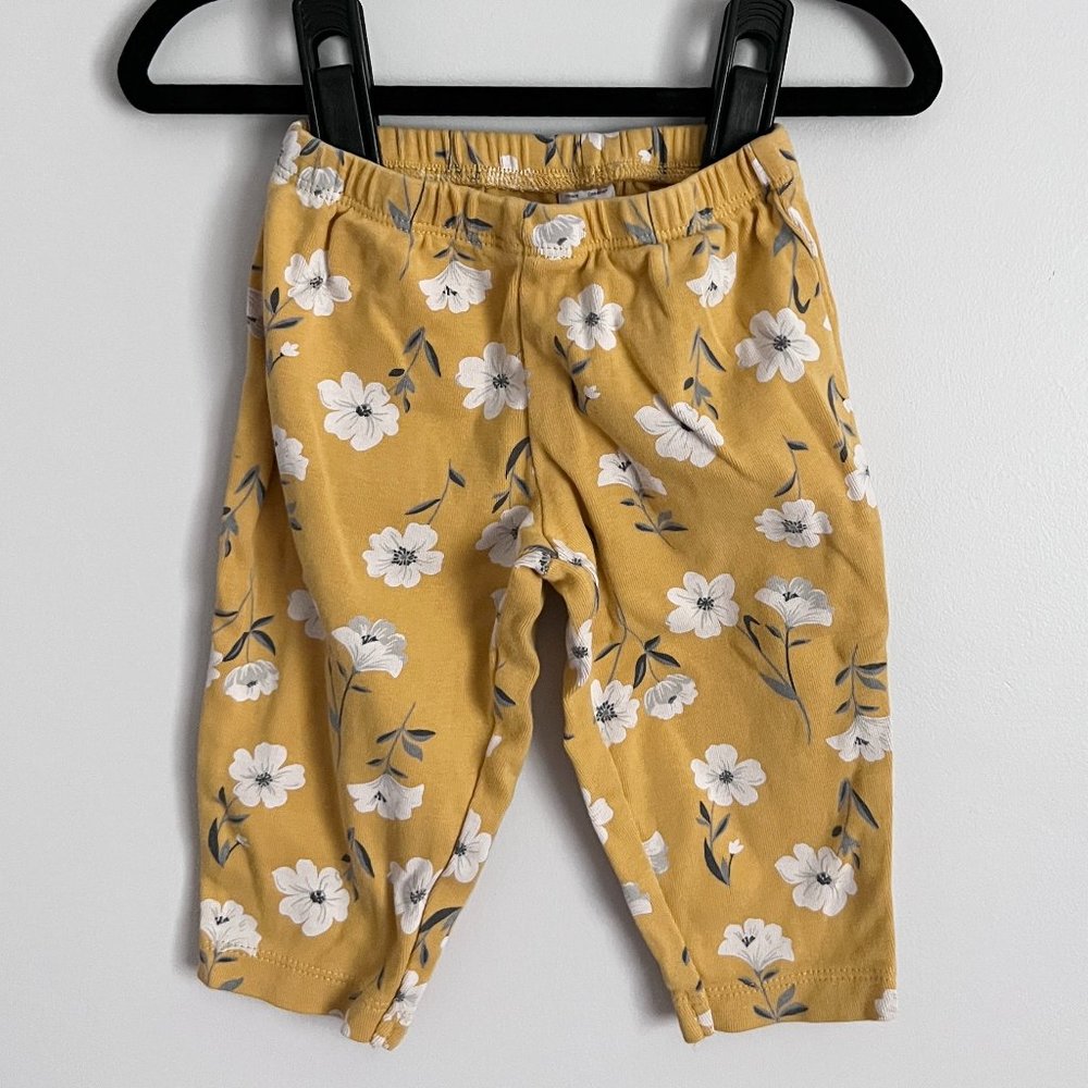 Golden White Floral Print Pant - 6 Months